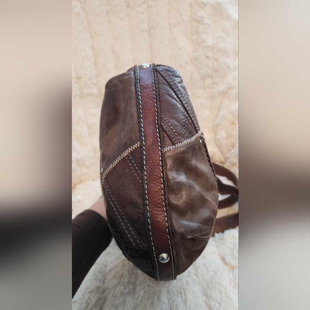 Fossil Patchwork Brown Leather Shoulder Bag - image 2